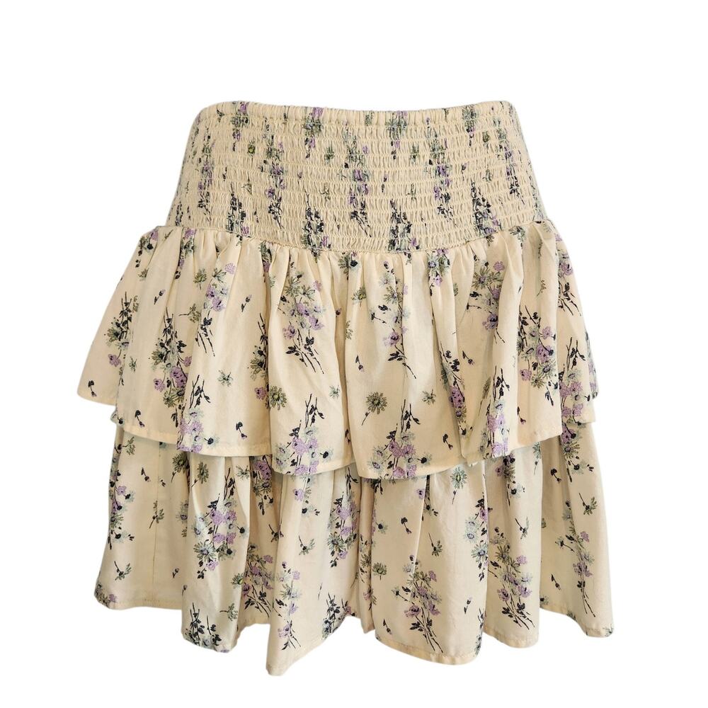 Aerie tiered mini skirt cream ditsy floral size M NWT